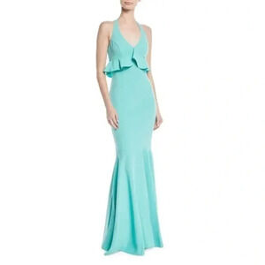 NWD Likely Eden Halter Ruffle-Bodice Mermaid Maxi Gown Size 4 Sea Breeze #1D409